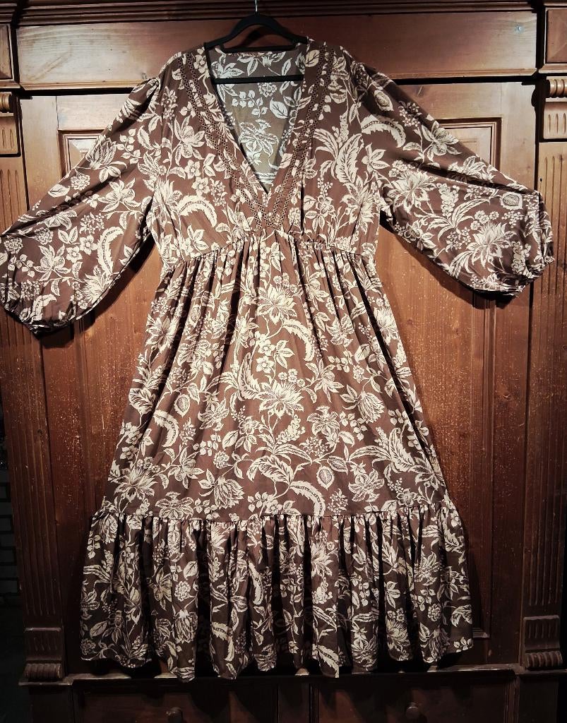 prachtige Boho maxi dress beige bruin One Size, Kleding | Dames, Ophalen of Verzenden, Nieuw, Beige, Jurk