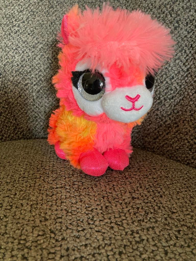 Roze en Oranje Alpaca Knuffel met Glinsterogen, Overige merken, Overige karakters, Overige typen, Ophalen of Verzenden