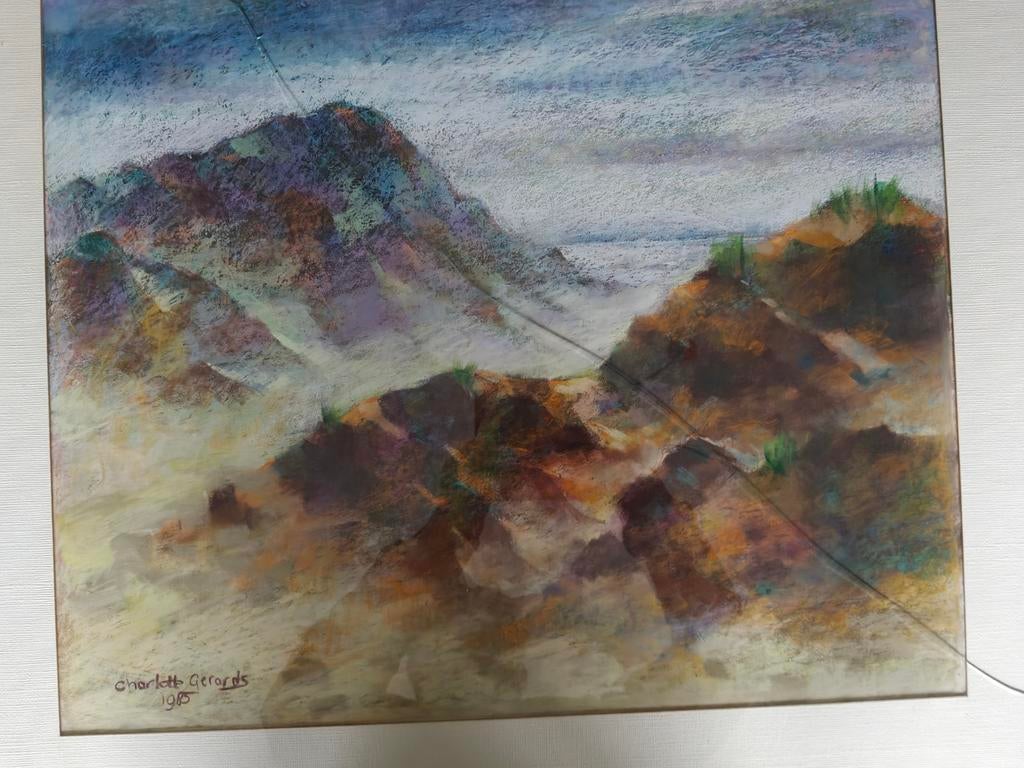 Pastelkrijttekening duinlandschap, Antiek en Kunst, Kunst | Schilderijen | Klassiek, Ophalen of Verzenden