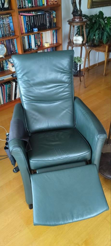 Donkergroene leren sta-op stoel met relaxfunctie, Ophalen of Verzenden