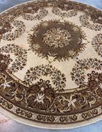 Vintage ronde tapijt 200cm retro beige bruin kler scheerwol, Gebruikt, Vintage tapijt rond bruine beige kleuren scheerwol, 150 tot 200 cm