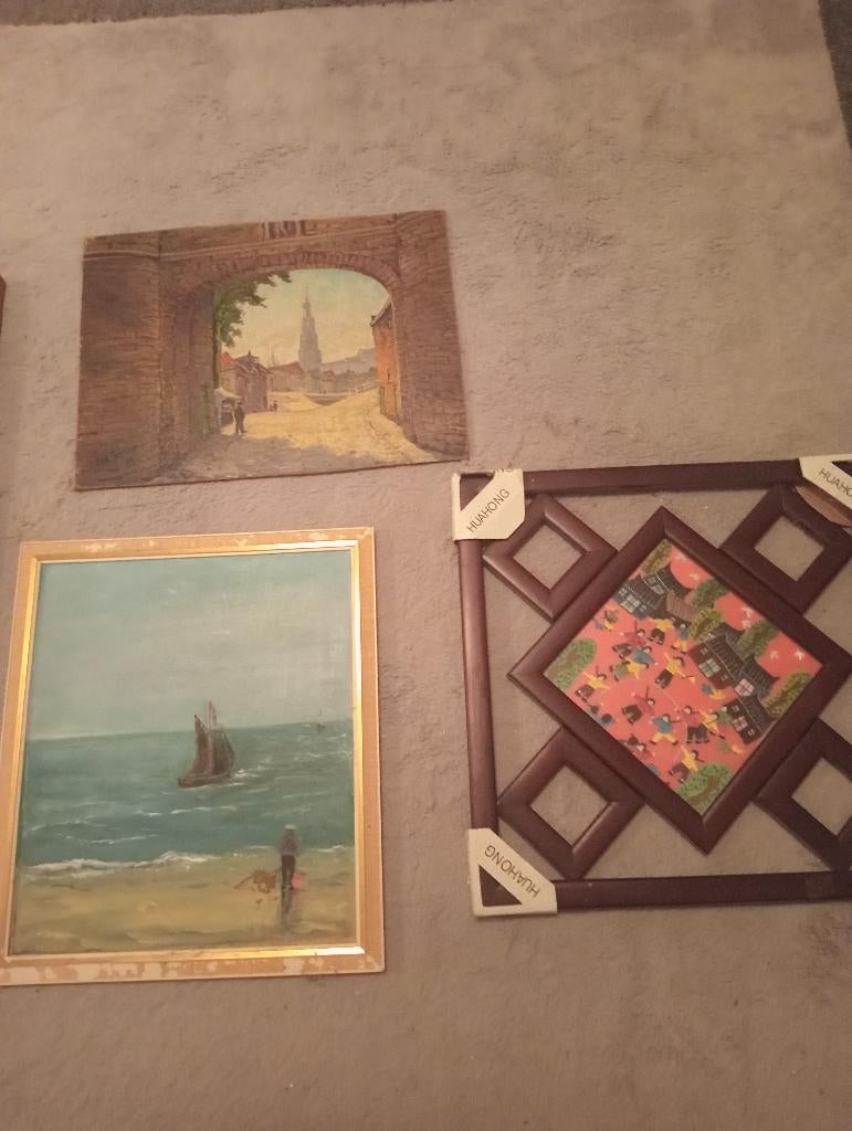 Antieke schilderijtjes en gobelin, Ophalen of Verzenden