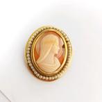 Camee broche met parels Antieke Sieraden, Verzenden, Gebruikt, Goud, Overige materialen