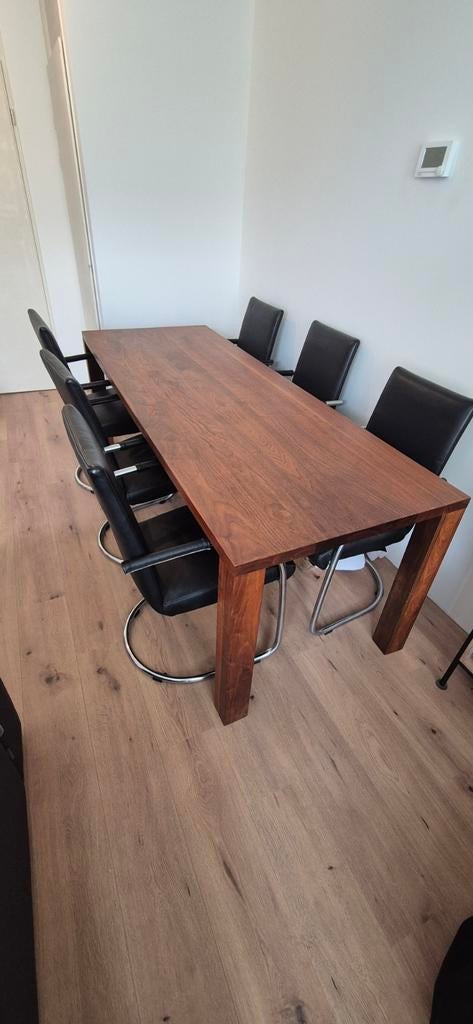 Eettafel 220cm met 6 stoelen, Ophalen, 200 cm of meer, 50 tot 100 cm, Zo goed als nieuw