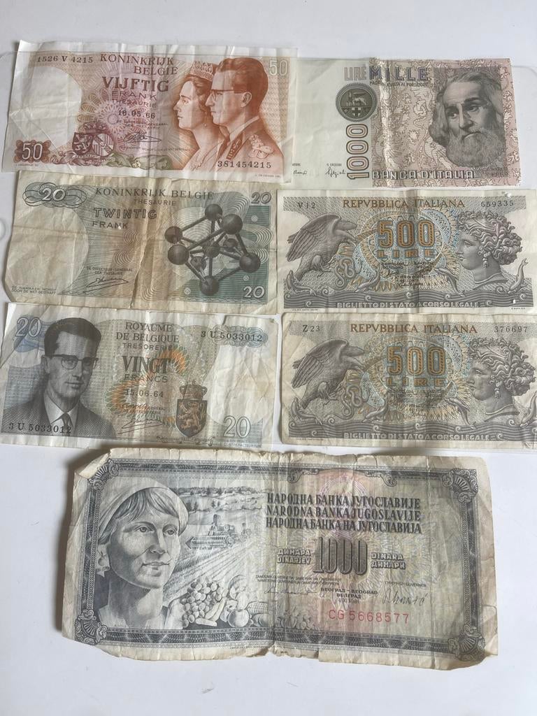 Bankbiljetten set: België, Italië, Joegoslavië, Ophalen of Verzenden, België, Setje