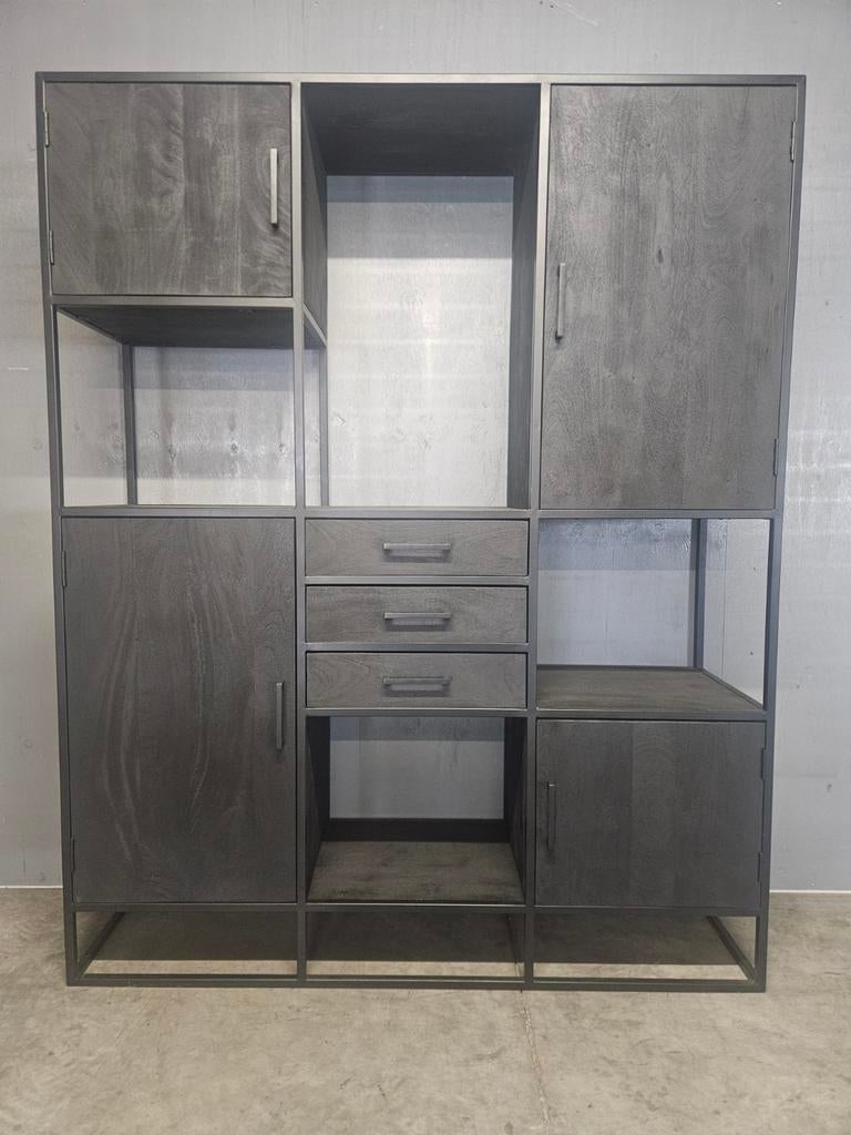 Vakkenkast Denver black 160 cm breed, 150 tot 200 cm, Ophalen of Verzenden, Zo goed als nieuw, 150 tot 200 cm