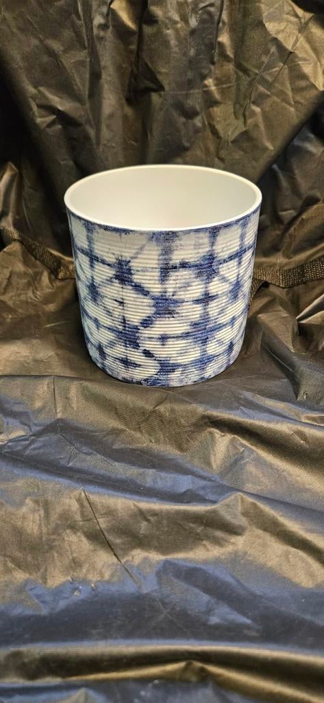 Scheurich Bloempot 'Blue Batik' Geribbeld - Ø 12 cm, Rond, Ophalen of Verzenden, Aardewerk, Binnen