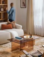 Glazen brons oranje salontafel westwing, Huis en Inrichting, Tafels | Salontafels, Ophalen, 50 tot 100 cm, Rond, Zo goed als nieuw