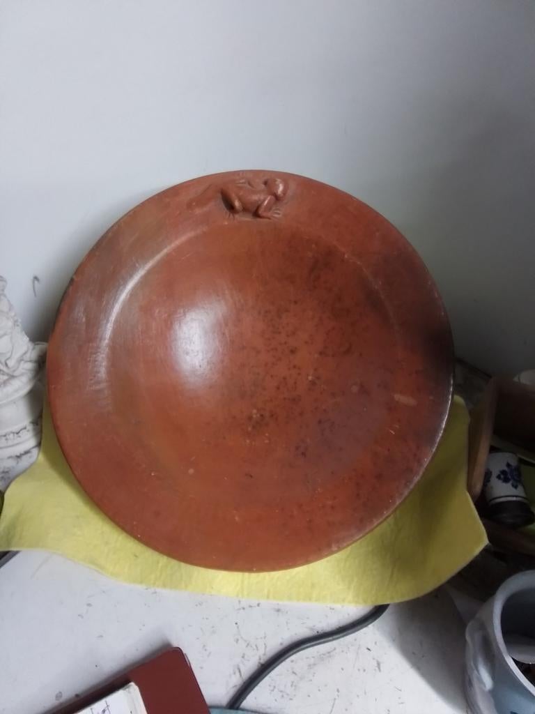 3224) mooie grote Terracotta schaal met salamander, Ophalen of Verzenden