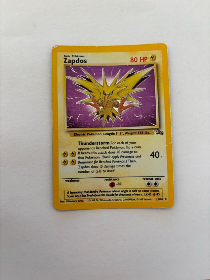 Zapdos Fossil Holo LP - 15/62, Hobby en Vrije tijd, Verzamelkaartspellen | Pokémon, Gebruikt, Losse kaart, Foil, Ophalen of Verzenden