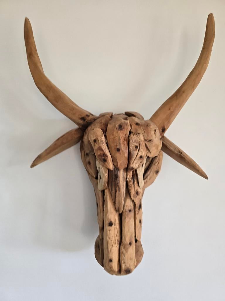 Stierenkop teak hout 78cm, Huis en Inrichting, Woonaccessoires | Wanddecoraties, Ophalen of Verzenden