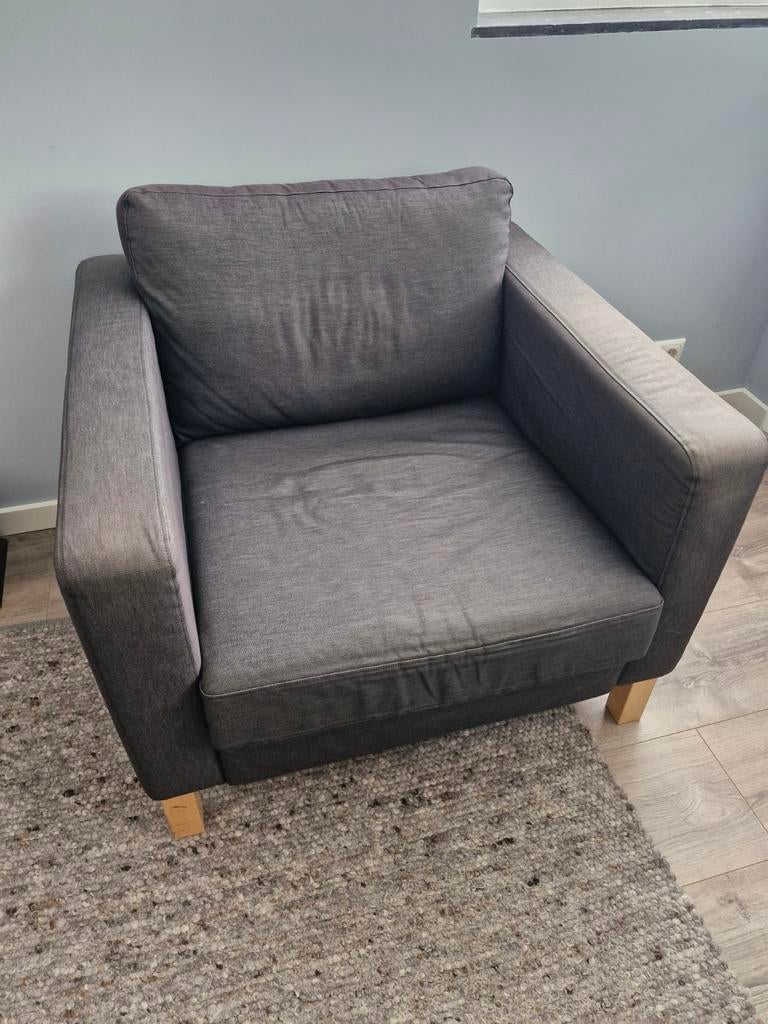 Nette grote Ikea Karlstad fauteuil donkergrijs, Ophalen, Gebruikt, 75 tot 100 cm, 75 tot 100 cm