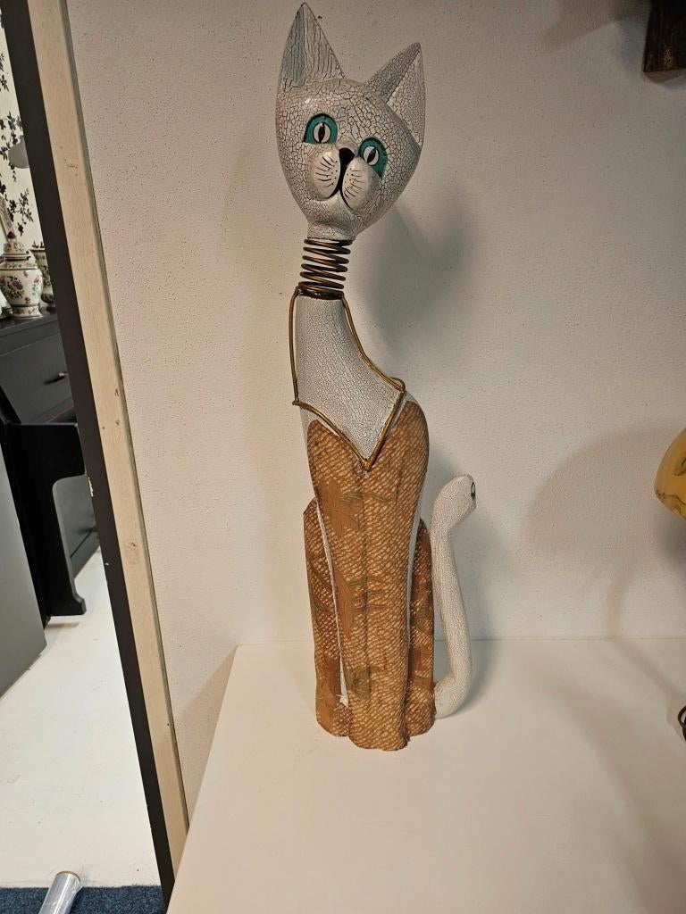 Uitverkoop!! Mooie decoratie houten kat voor €10,-, Antiek en Kunst, Curiosa en Brocante, Ophalen