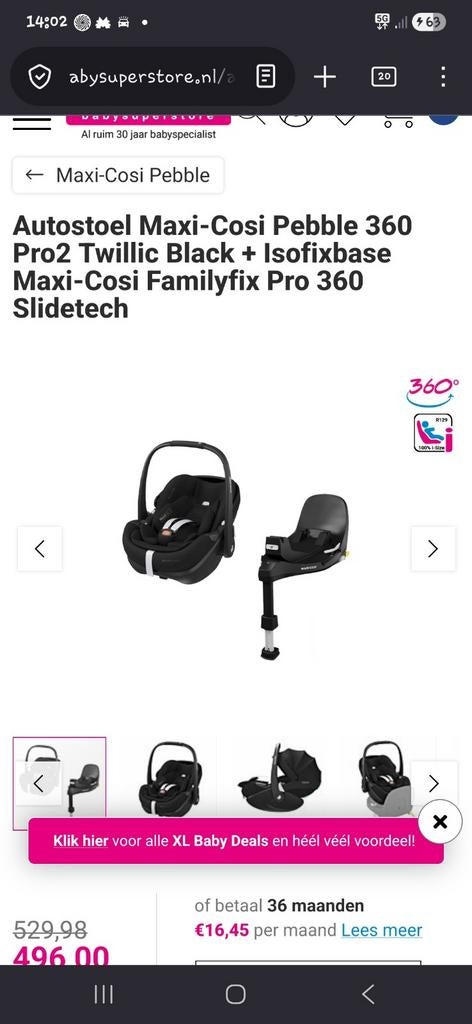 Maxi-Cosi Pebble 360 Pro2 met FamilyFix 360 Pro Isofixbase, Ophalen, Gebruikt, Isofix, 0 t/m 13 kg
