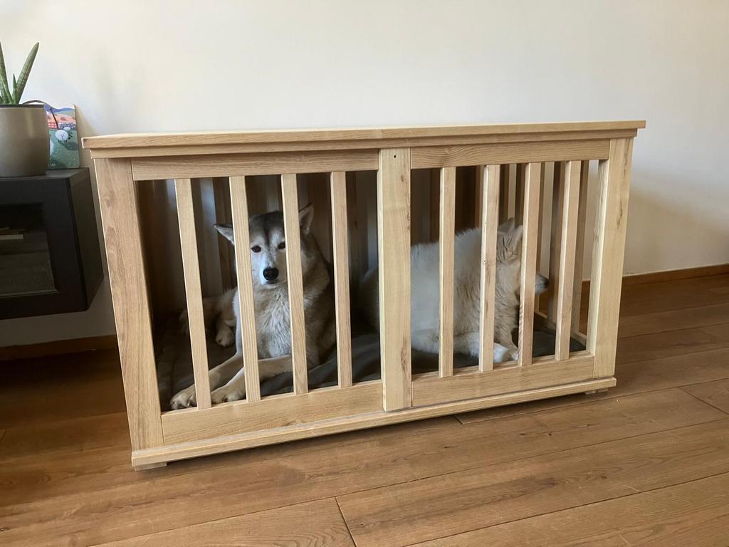 Luxe houten bench schuifdeur, Dieren en Toebehoren, Hondenbenches, Ophalen, Nieuw
