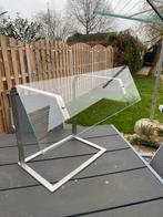 Buffet scherm vitrine van glas en rvs, Ophalen, Gebruikt, 50 tot 100 cm, Glas