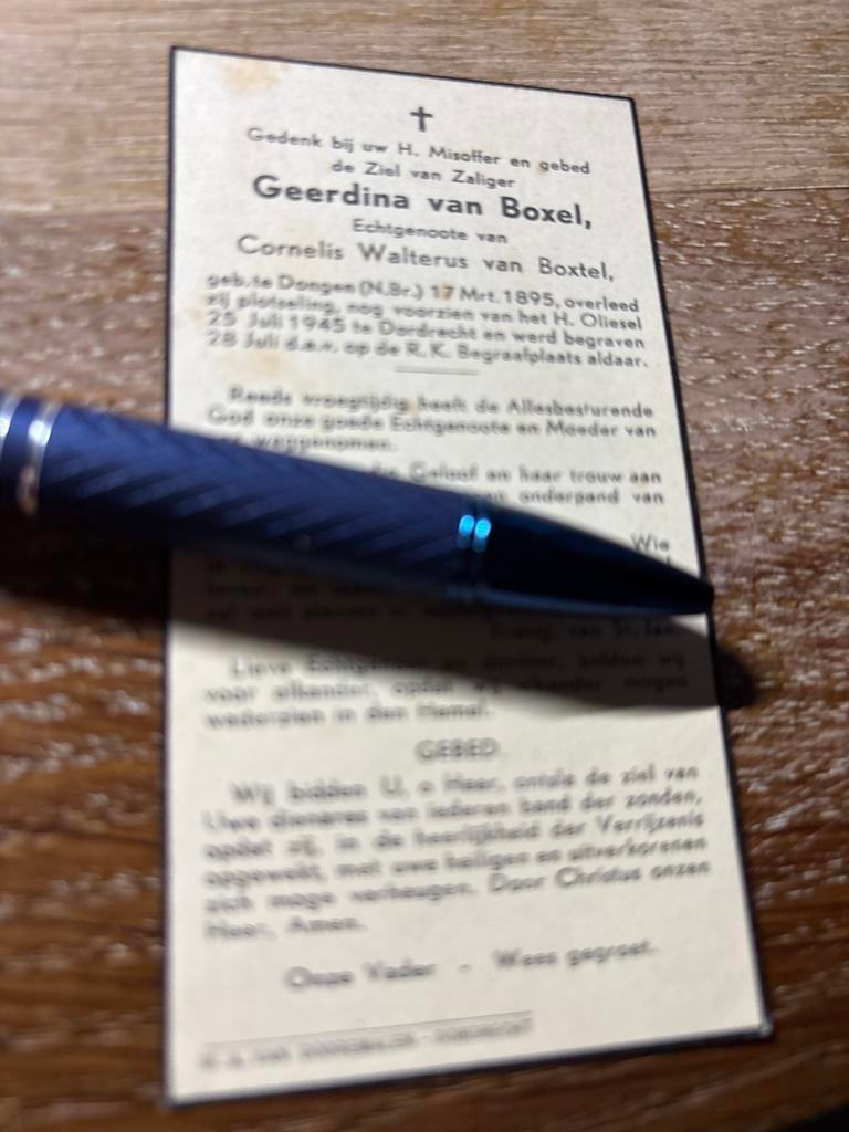 Boxel van Geerdina 1895 Dongen 1948 Dordrecht x Boxtel, Ophalen of Verzenden, Bidprentje