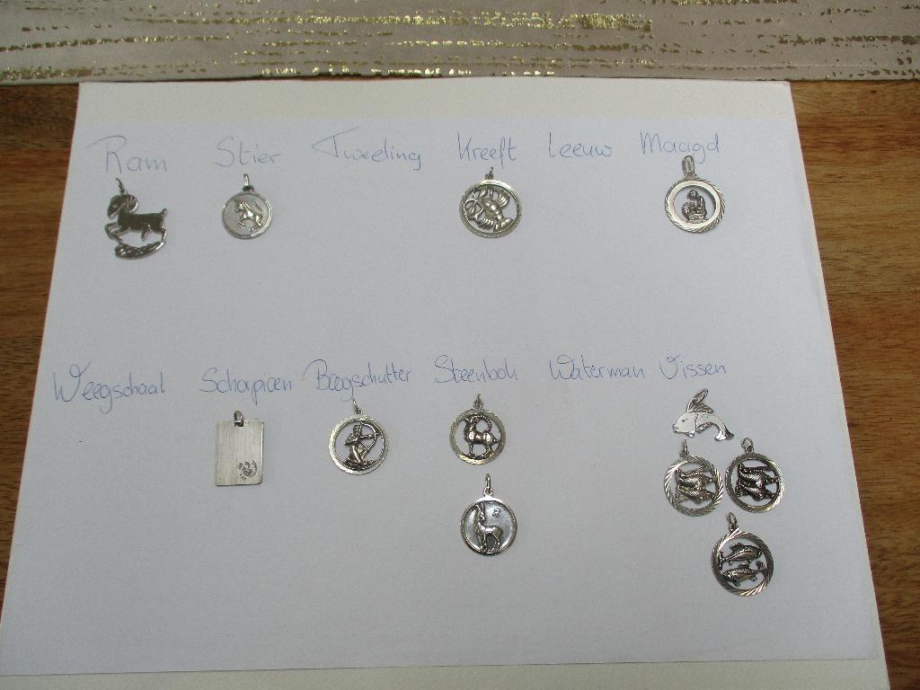 Zilveren flinke sterrenbeeld hangers 8 soorten alle zilver, Verzenden, Zo goed als nieuw, Kruis of Symbool, Zilver