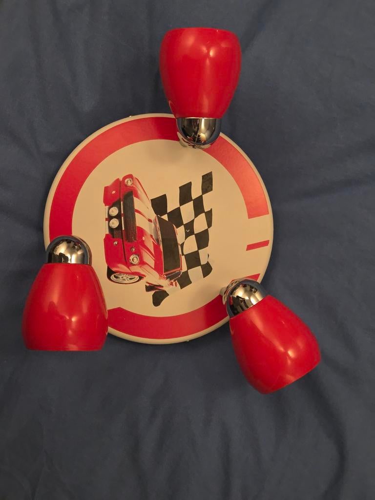 Kinderkamer plafondlamp raceauto thema - rood/wit, Ophalen, Gebruikt, Raceauto, Kinderlijk, Speels