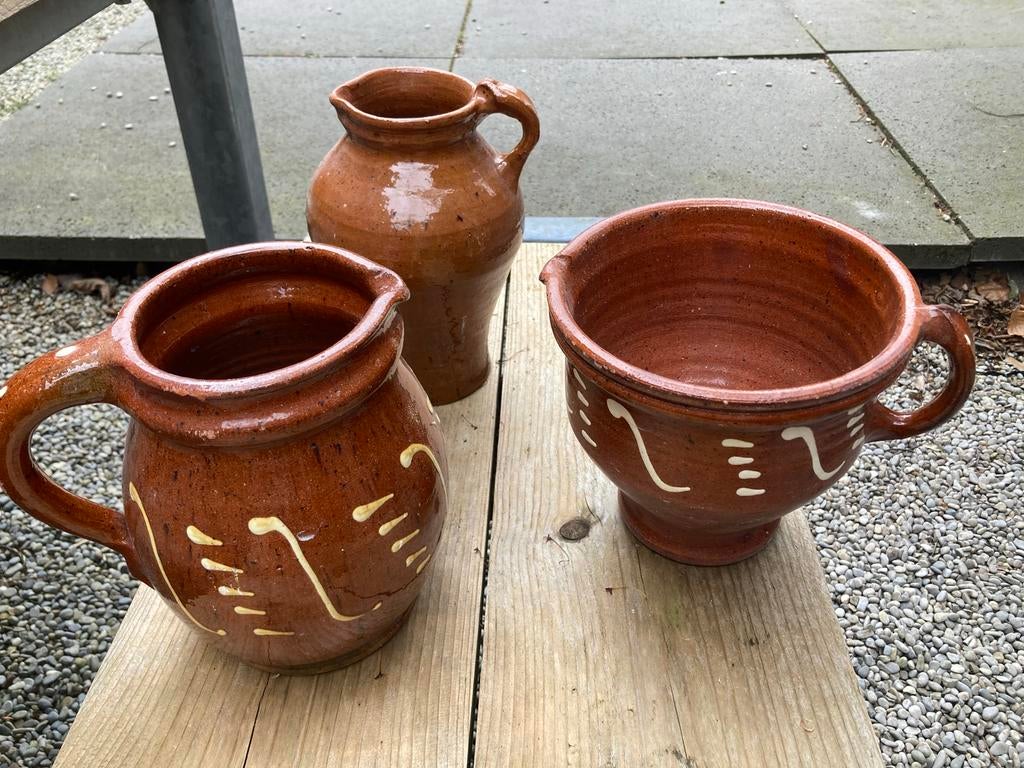 Set van 3 authentieke Workumer aardewerk kannen, Antiek en Kunst, Antiek | Keramiek en Aardewerk, Ophalen of Verzenden