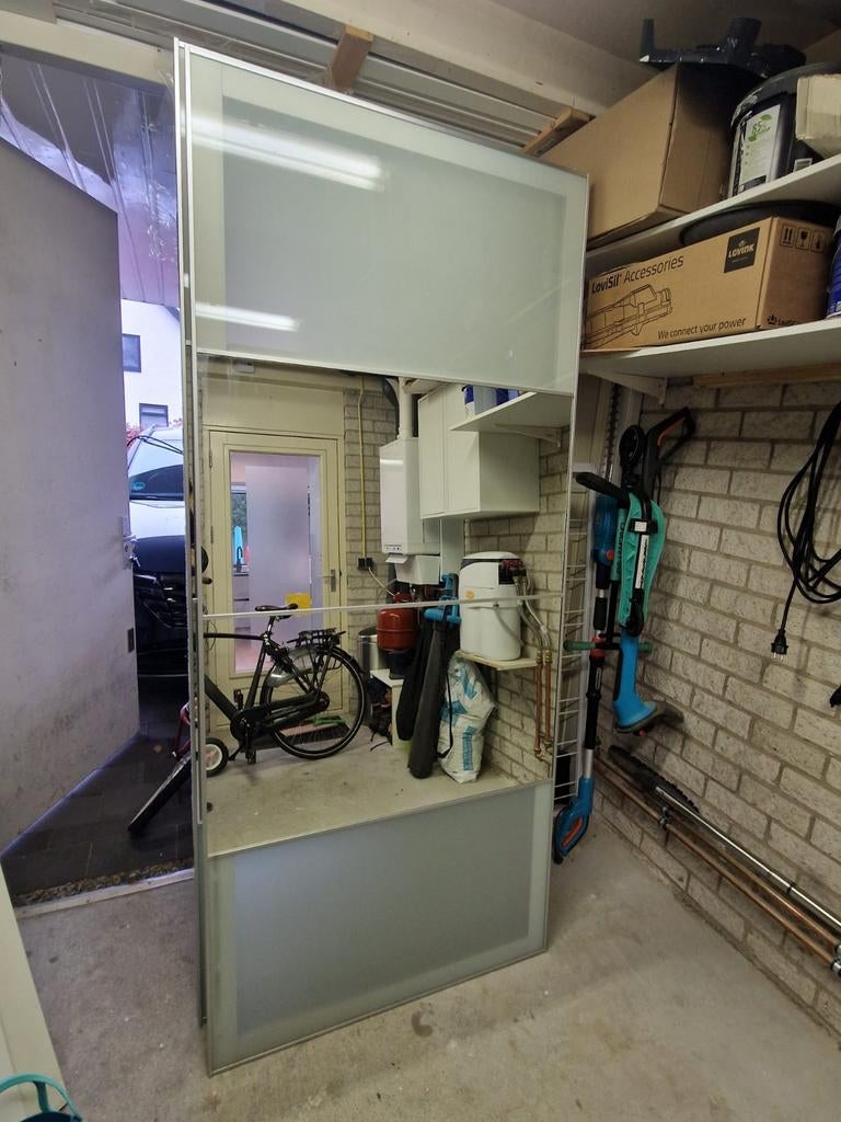 Ikea pax schuifdeuren (spiegel melkglas), Gebruikt, Overige typen, 200 tot 215 cm, Ophalen