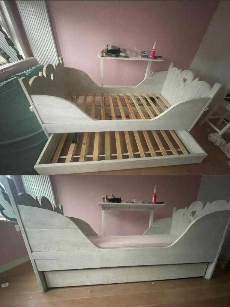 Uniek kinderbed met uitschuifbed - Opbrengst Roparun, Ophalen, Zo goed als nieuw