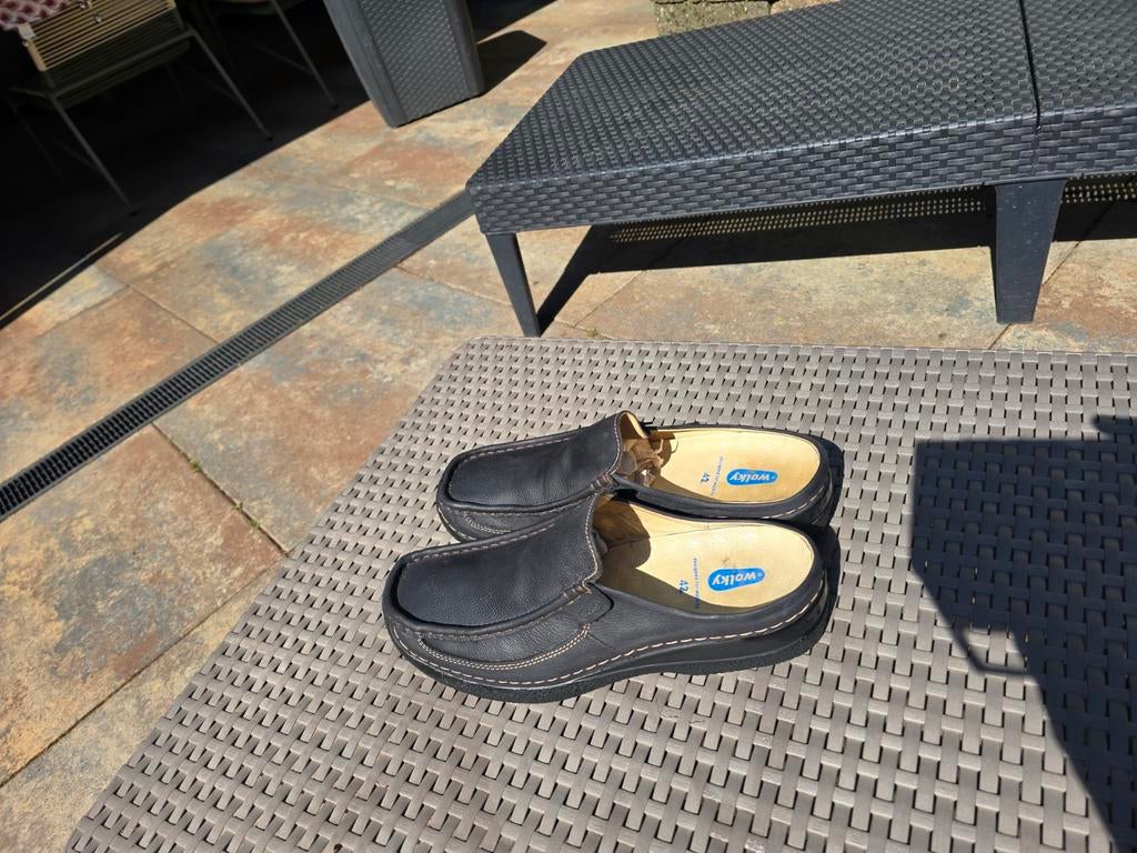 Wolky Roll Slide sandalen instappers maat 43 zwarte leren, Wolky, Ophalen of Verzenden, Zo goed als nieuw, Instappers