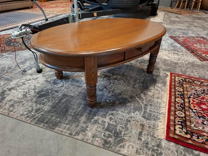 Ovaal massief eiken Salontafel met 2 laatjes Izgst. Kijk,, Huis en Inrichting, Tafels | Salontafels, Zo goed als nieuw, Ovaal