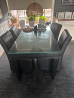 Eettafel & salontafel set - licht eiken (geverfd)4 stoelen, Gebruikt, Eikenhout, 150 tot 200 cm, Vier personen