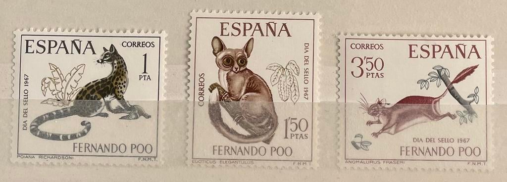 3 postzegels Fernando Poo; dieren, Ophalen of Verzenden, Dier of Natuur