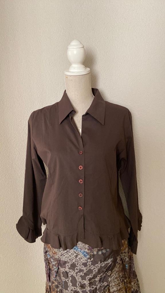 Blouse bruin met roezelrand Merk Kawa MAAT 40, Kleding | Dames, Maat 38/40 (M), Bruin, Ophalen of Verzenden, Zo goed als nieuw