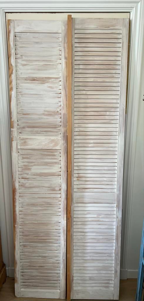 Twee houten louvre deuren, Doe-het-zelf en Verbouw, Ophalen, Gebruikt, 80 tot 100 cm, Binnendeur