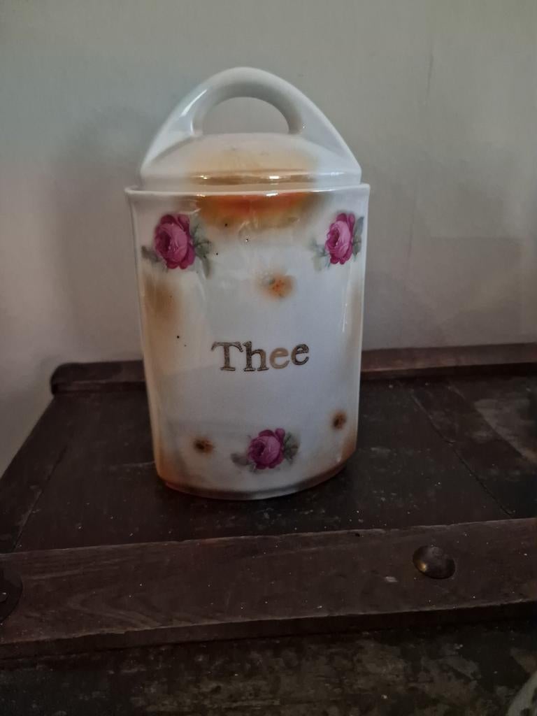 Oude brocante thee bewaar bus / pot keramiek, Keramiek, Overige typen, Ophalen of Verzenden, Zo goed als nieuw