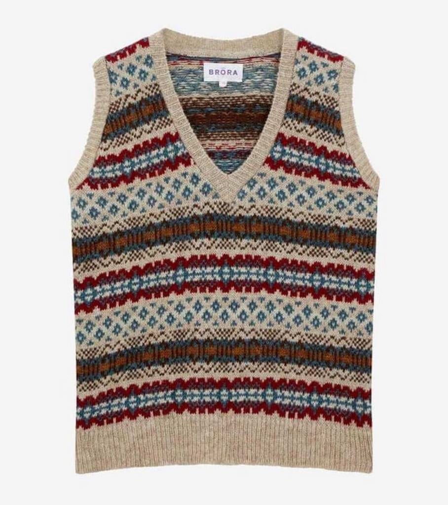 BRORA Fair Isle wollen spencer dames 36-S tanktop van wol, Beige, Ophalen of Verzenden, Zo goed als nieuw, H