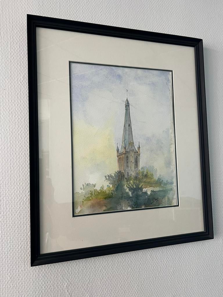 Aquarel Schilderij Steenwijk GROTE KERK 2001 - Henk Pries, Antiek en Kunst, Ophalen