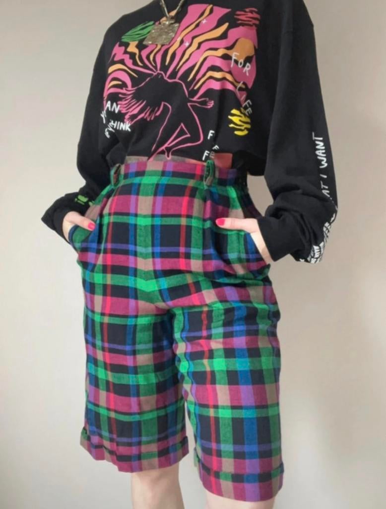 Geblokte vintage shorts, 38. Tartan high waist checkered, Maat 38/40 (M), Overige kleuren, Kort, Verzenden