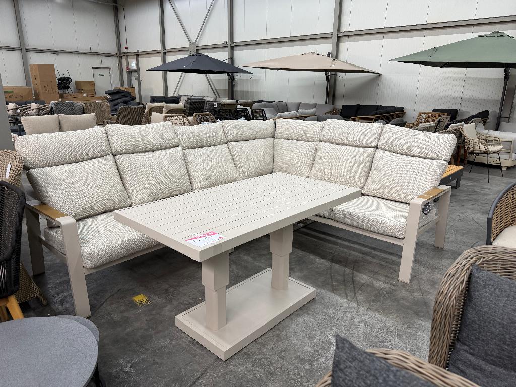 Manhattan dining loungeset met verstelbare tafel 273x213cm, Ophalen, 6 zitplaatsen, Aluminium, Zo goed als nieuw