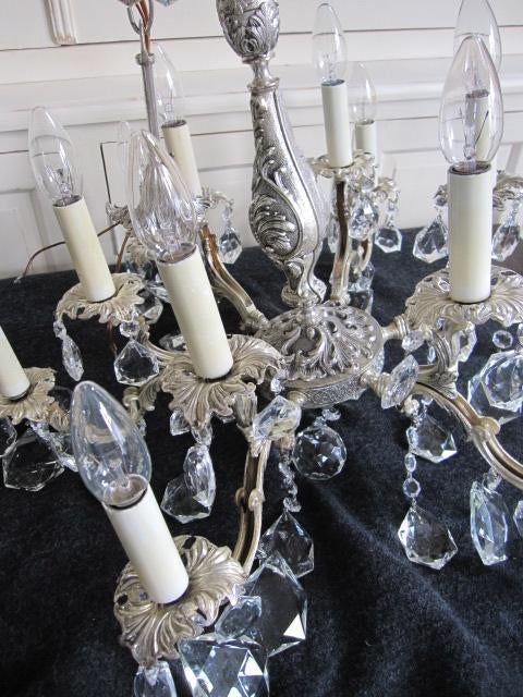 Bijzondere antieke kroonluchter zilverkleurig 12 lichtpunten, Huis en Inrichting, Lampen | Kroonluchters, Ophalen, Zo goed als nieuw