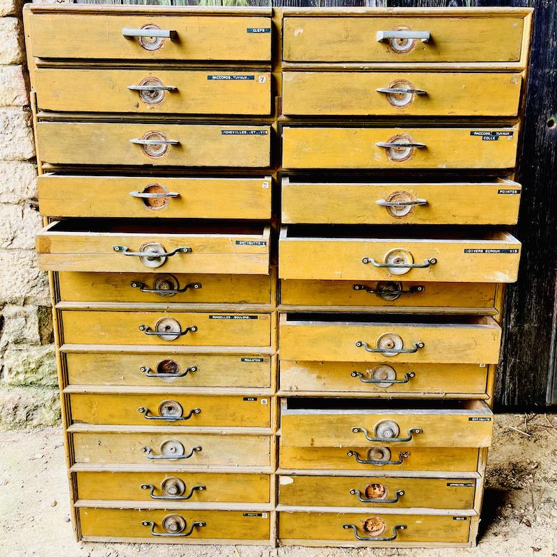 Oude Franse werkplaats ladekast, Niet ingevuld, Gebruikt, 100 tot 150 cm, 100 tot 150 cm