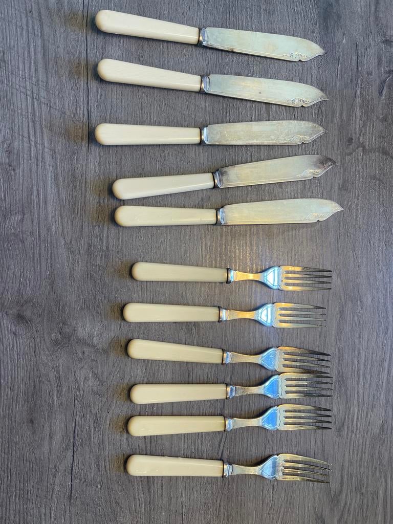 Verzilverd Visbestek Set - Antiek Bestek, Ophalen of Verzenden