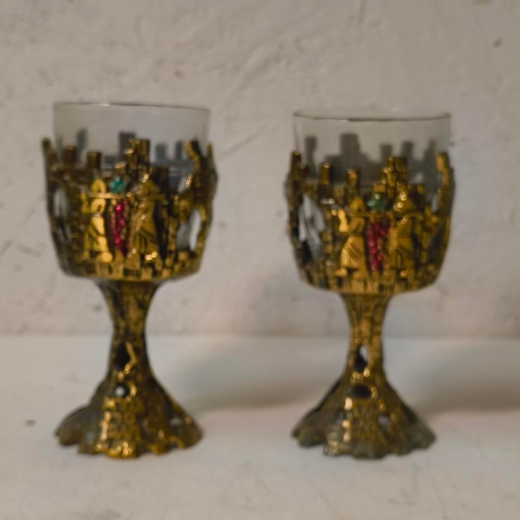 Judaica brutalist messing kiddushbekers, Antiek en Kunst, Antiek | Koper en Brons, Ophalen of Verzenden
