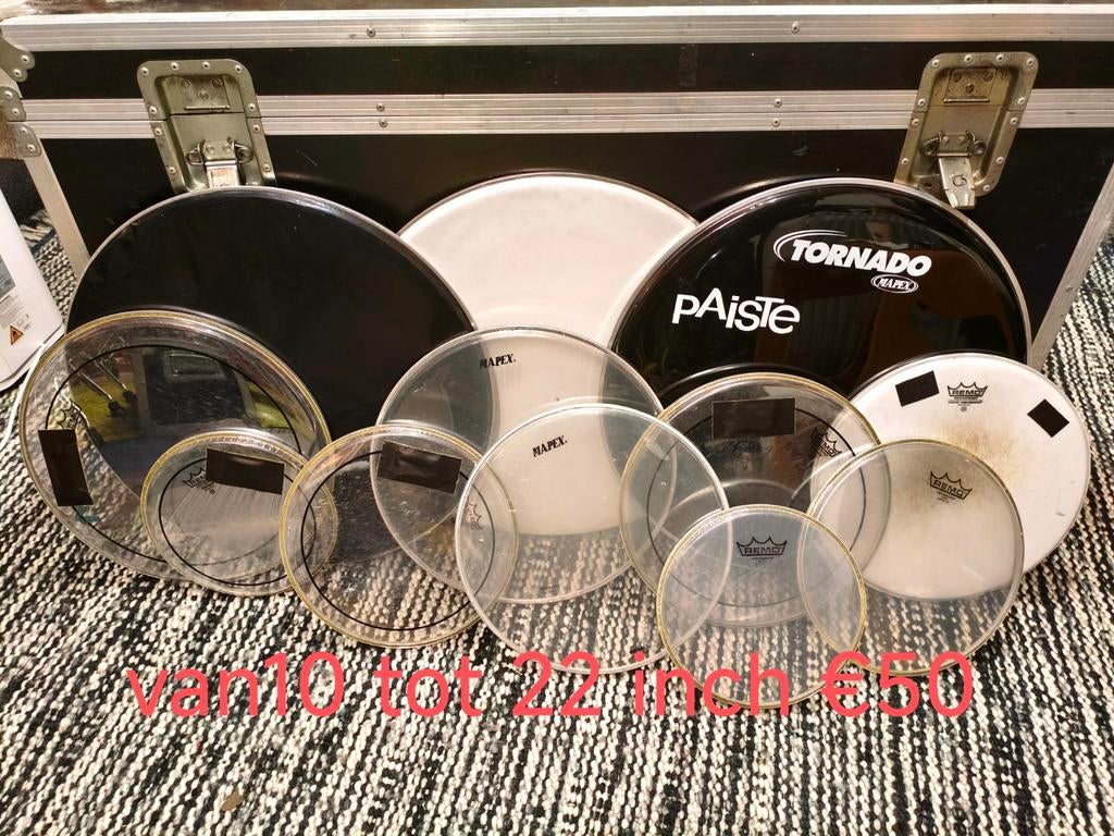Gebruikte drumvellen van 10 tot 22 inch, Muziek en Instrumenten, Percussie, Ophalen of Verzenden, Gebruikt, Trommel