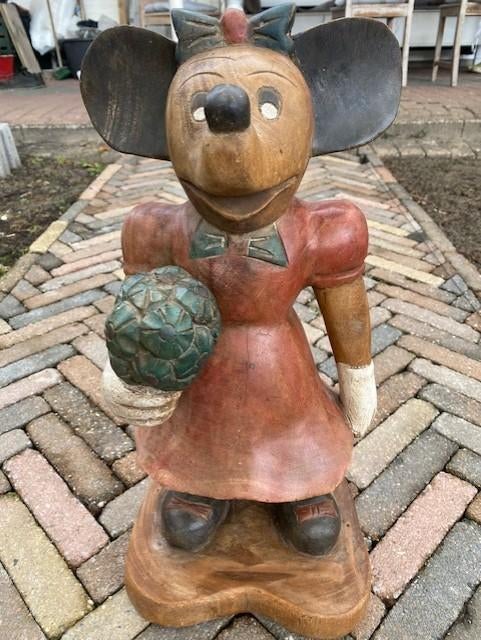 Disney Handgemaakt houten vintage beeld van Minnie Mouse, Verzamelen, Disney, Ophalen, Overige figuren, Zo goed als nieuw, Beeldje of Figuurtje