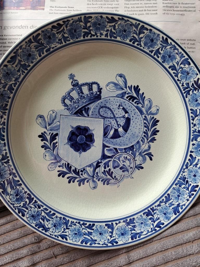 Handbeschilderd Delfts blauw bord 1937, Juliana en Bernhard, Antiek en Kunst, Ophalen of Verzenden