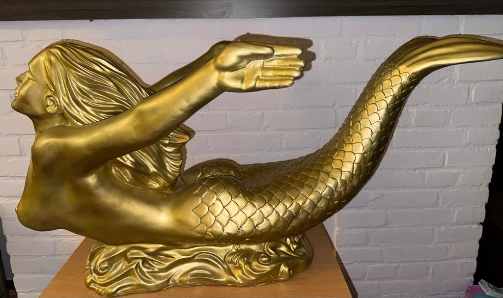 Gouden zeemeermin beeld - Decoratief en uniek, Ophalen, Kunststof, 50 - 100 cm, Beeld