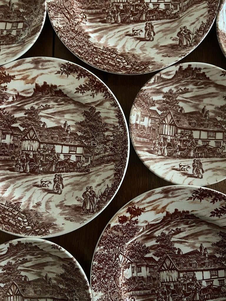8-delige set vintage Engels servies: Broadhurst "Swan Inn", Antiek en Kunst, Ophalen of Verzenden