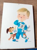 Oude kinderprent van M.J.Arnalot op hardboard 23x32cm hondje, Ophalen of Verzenden, Gebruikt