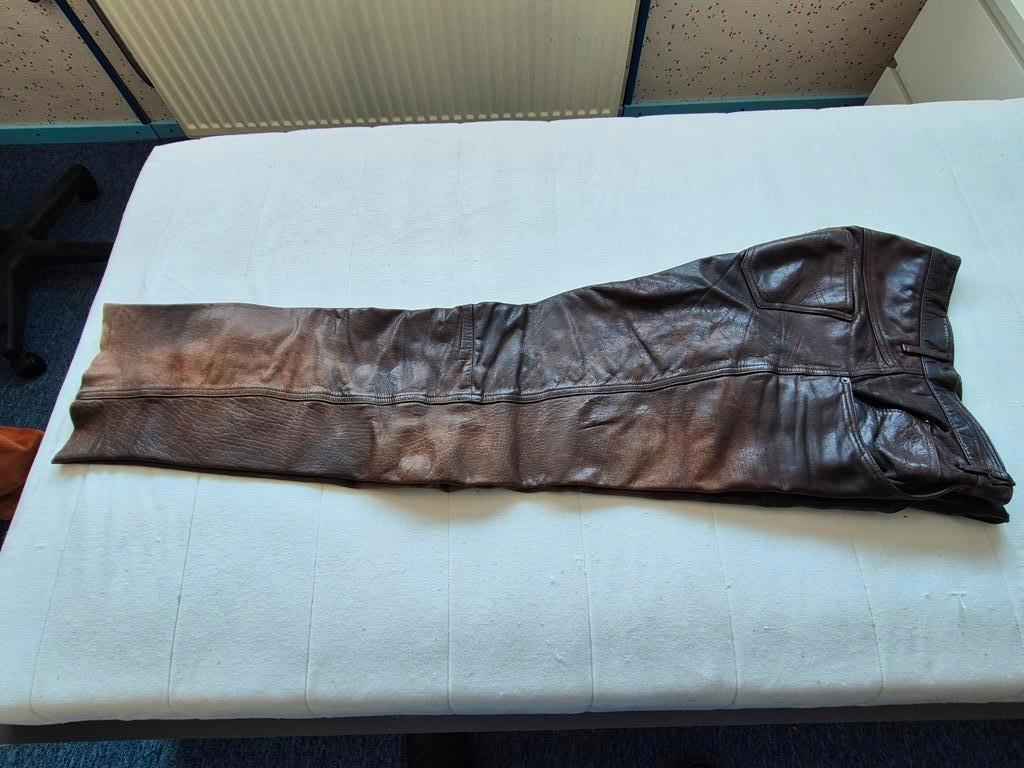 Bruin LEREN heren Motorbroek 33/37, Overige merken, Broek | leer, Heren, Ophalen of Verzenden