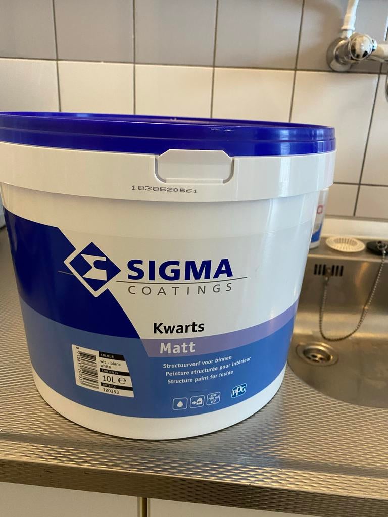 Sigma Kwarts Matt Structuurverf Wit 10L, Ophalen, 5 tot 10 liter, Wit, Nieuw