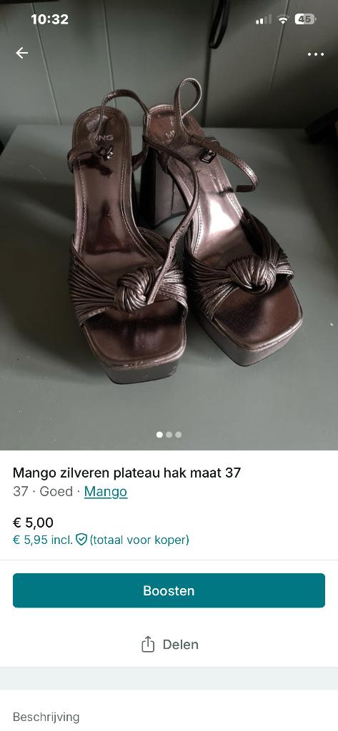 Mango plateauhak zilver maat 37, Ophalen of Verzenden, Schoenen met hoge hakken, Gedragen, Overige kleuren